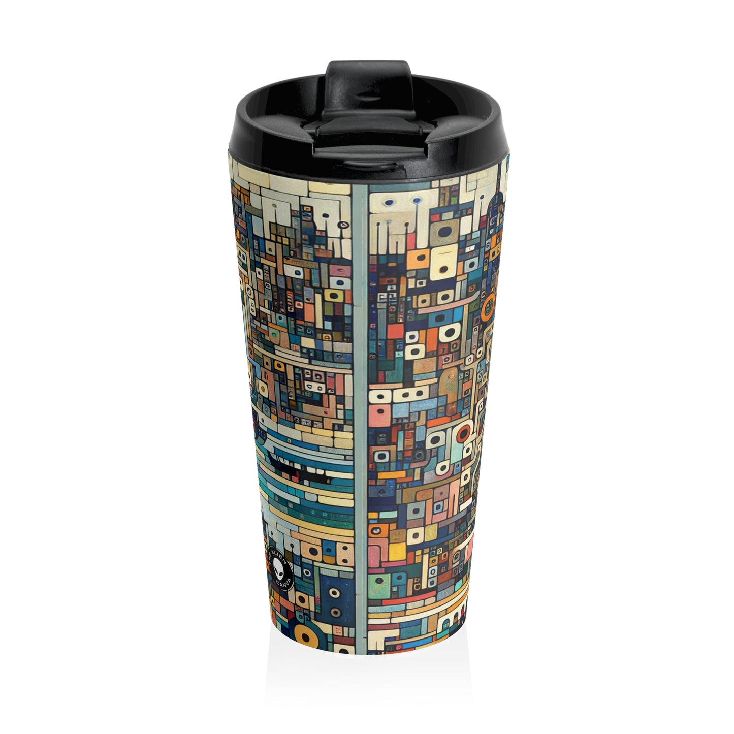 "Neon Nights: Art Brut Reflection of Urban Chaos" - The Alien Stainless Steel Travel Mug Art Brut