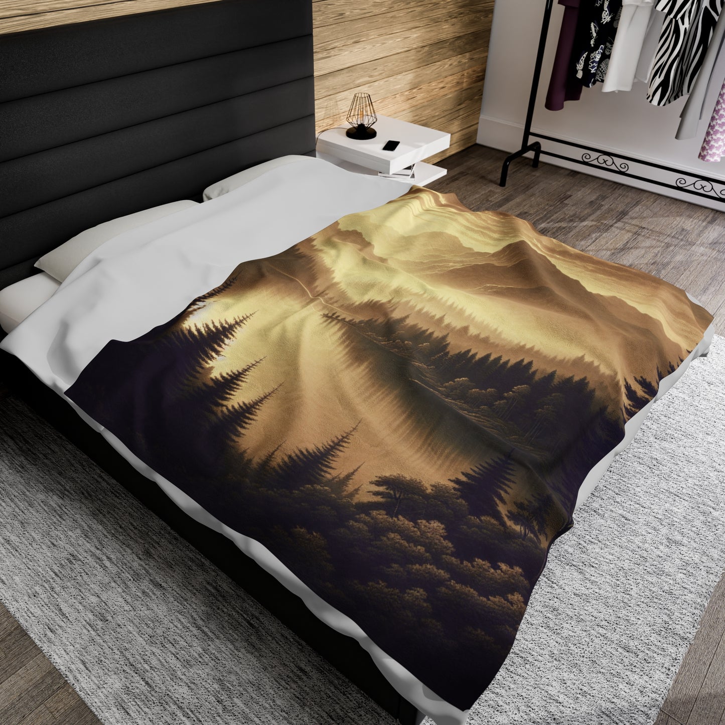 "Dawn at the Lake: A Foggy Mountain Morning" - The Alien Velveteen Plush Blanket Tonalism Style