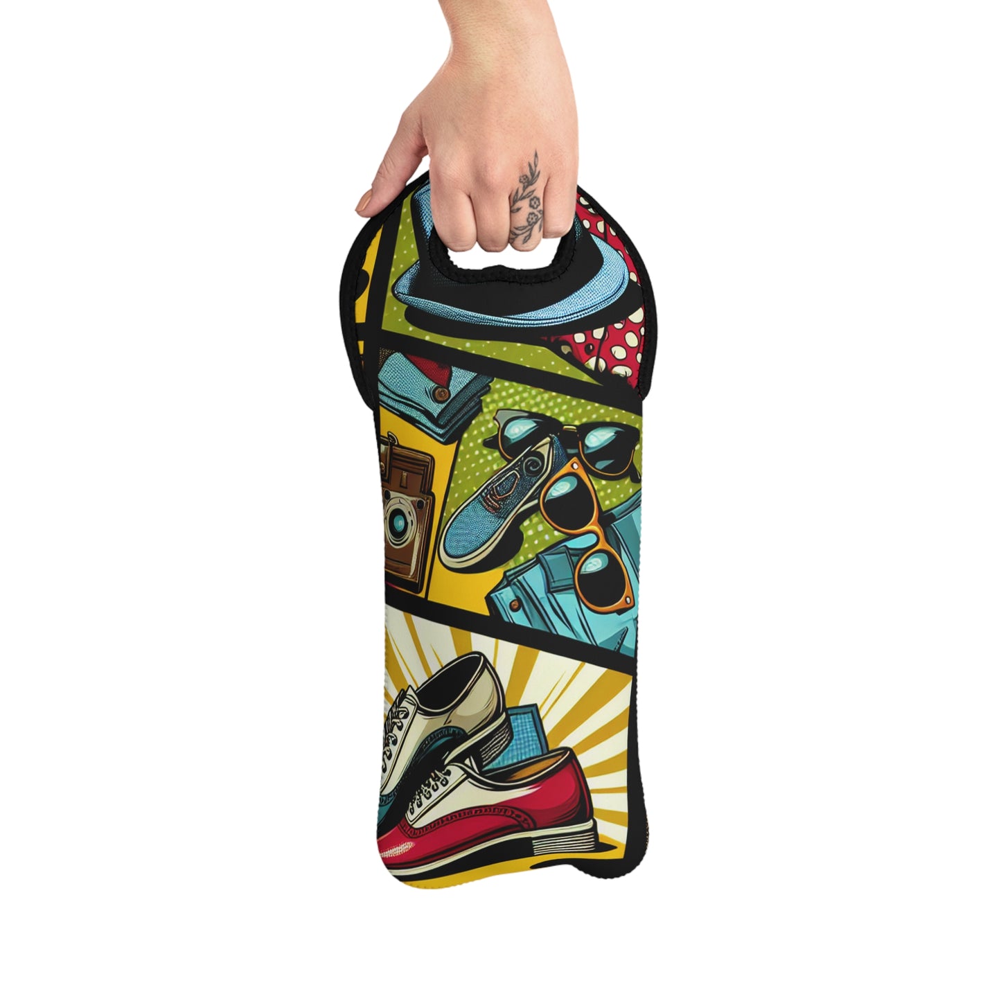 "Pop Art Apparel: A Collage of Vintage Style" - The Alien Wine Tote Bag pop art Style