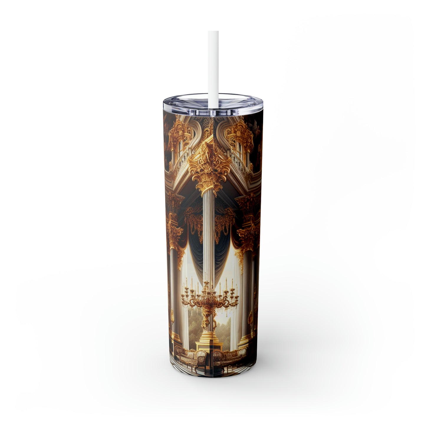 "Regal Splendor: A Gold-Plated Baroque Palace" - The Alien Maars® Skinny Tumbler with Straw 20oz Baroque Style