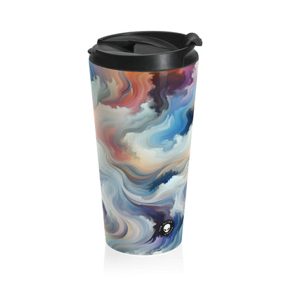 "Harmonie dans la nature : une abstraction lyrique" - La tasse de voyage Alien en acier inoxydable Abstraction lyrique