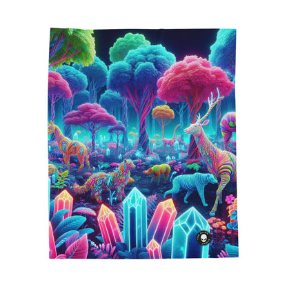 "Glowing Enchantment: Neon Forest" - The Alien Velveteen Plush Blanket