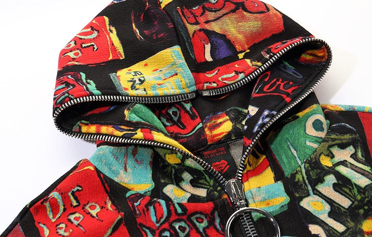 Chaqueta tipo cárdigan estampada Chaqueta con capucha suelta para hombre High Street Hip Hop 