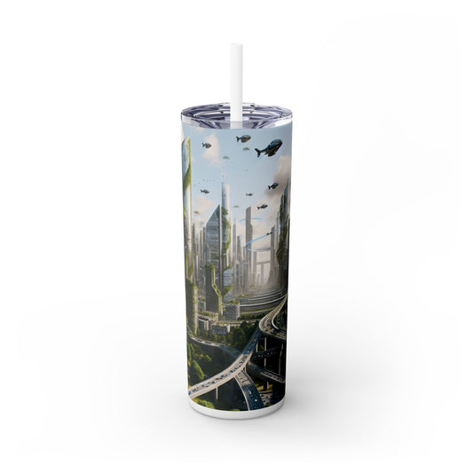 "Nature's Reclamation: A Futuristic Cityscape" - The Alien Maars® Skinny Tumbler with Straw 20oz