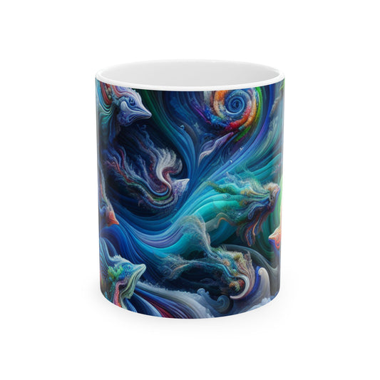 Taza de cerámica extraterrestre de 11 oz "País de las maravillas submarino psicodélico"