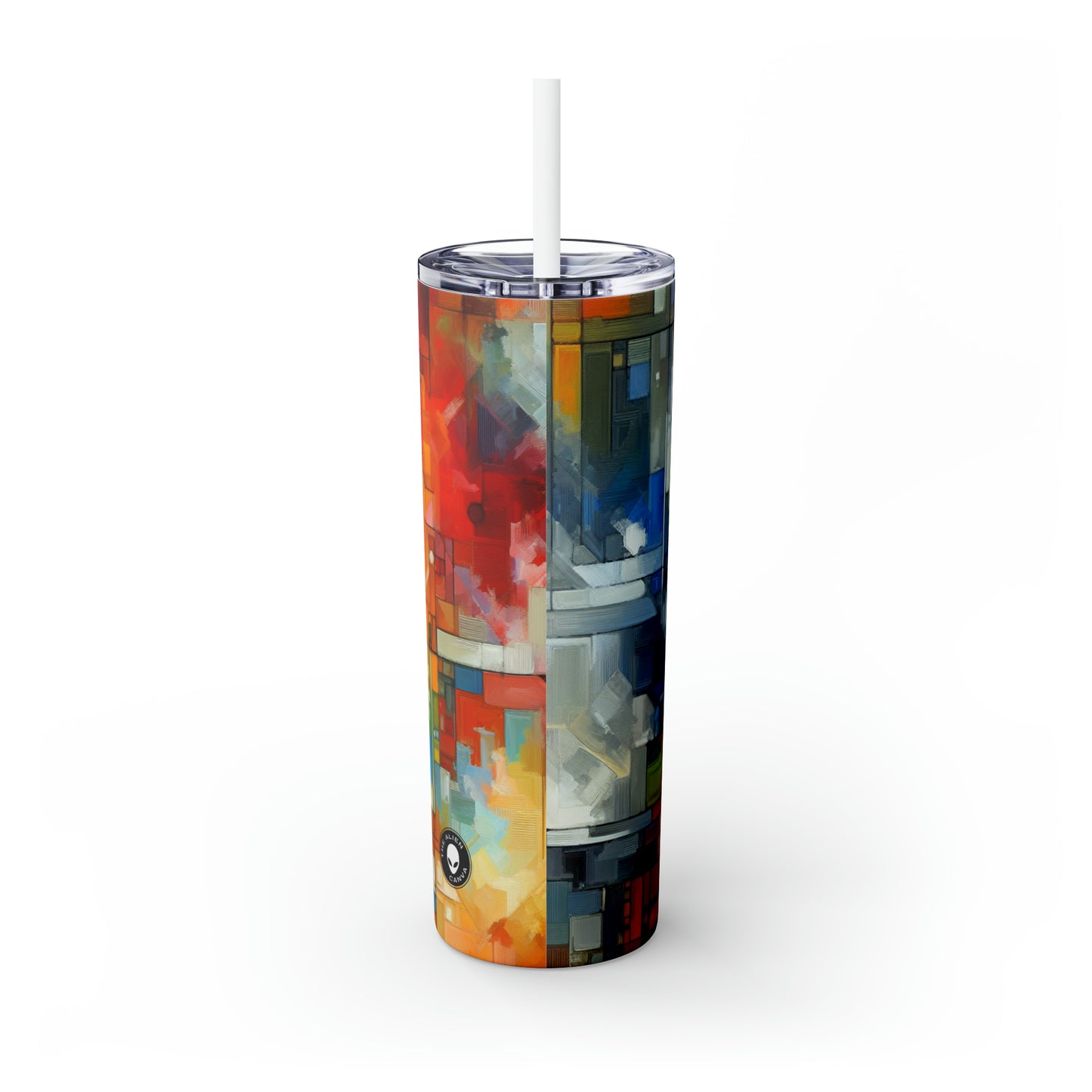 "Optimistic Progress: An Abstract Artwork" - The Alien Maars® Skinny Tumbler with Straw 20oz Abstract Art