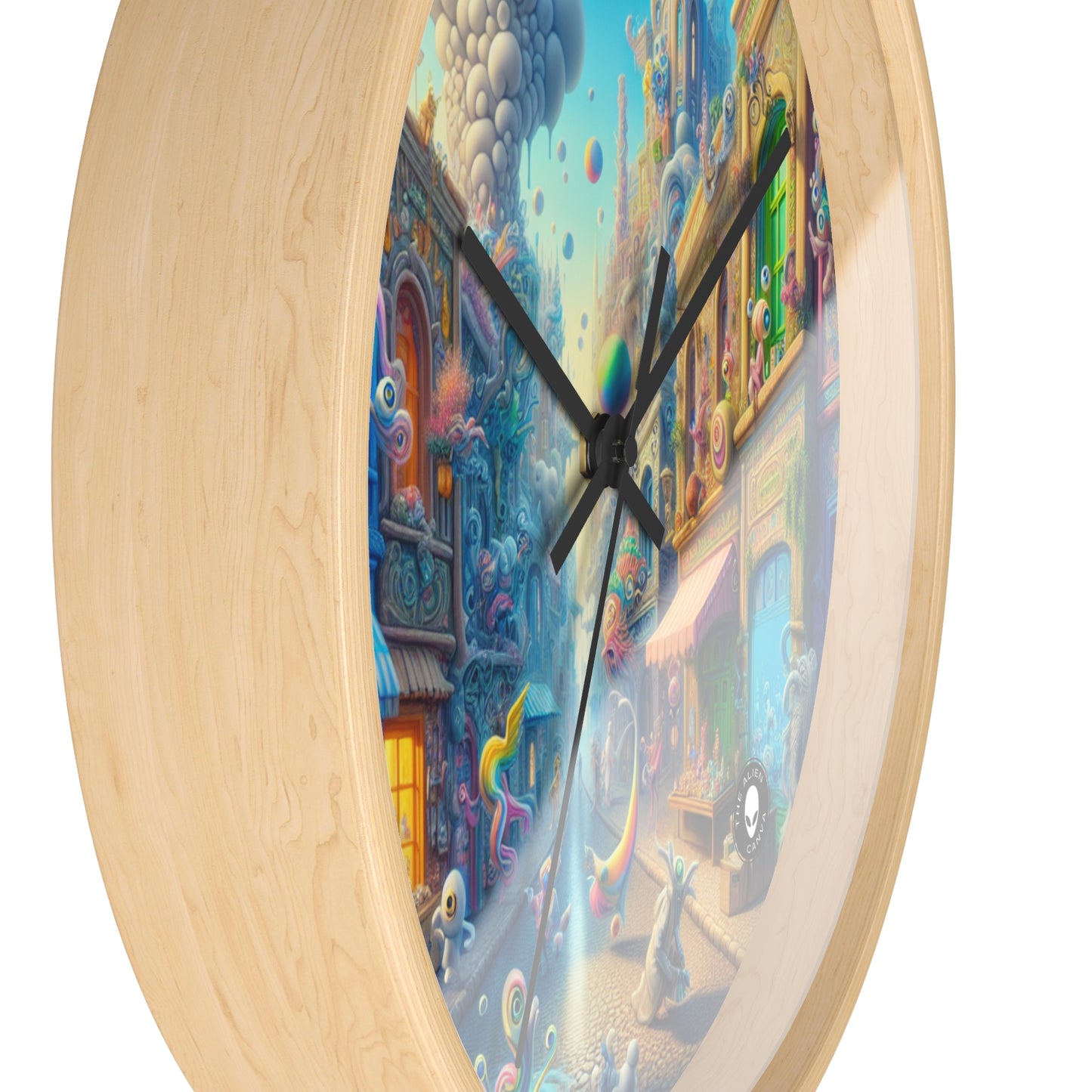 "Whimsical Wonders: A Vibrant Street Scene" - The Alien Wall Clock