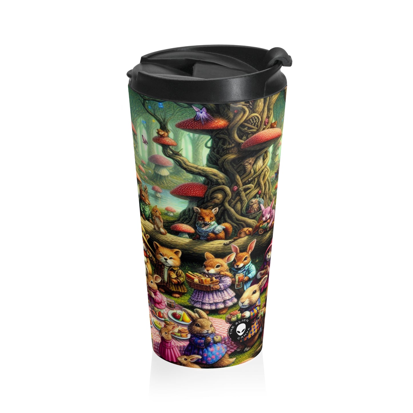 "Fantastical Forest Picnic: Animal Fashion Show" - The Alien Stainless Steel Travel Mug