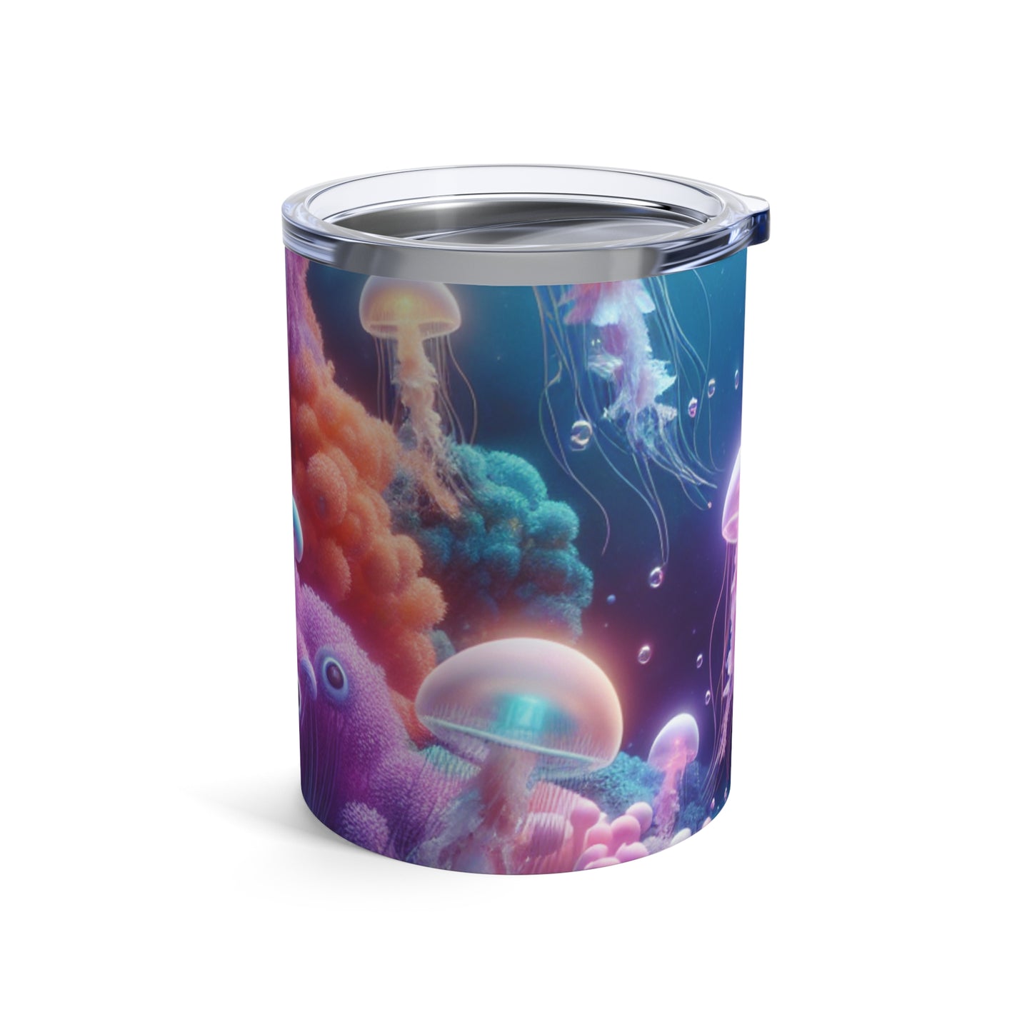 Enchanting Underwater Realm: Glowing Jellyfish and Curious Octopus - The Alien Tumbler 10oz