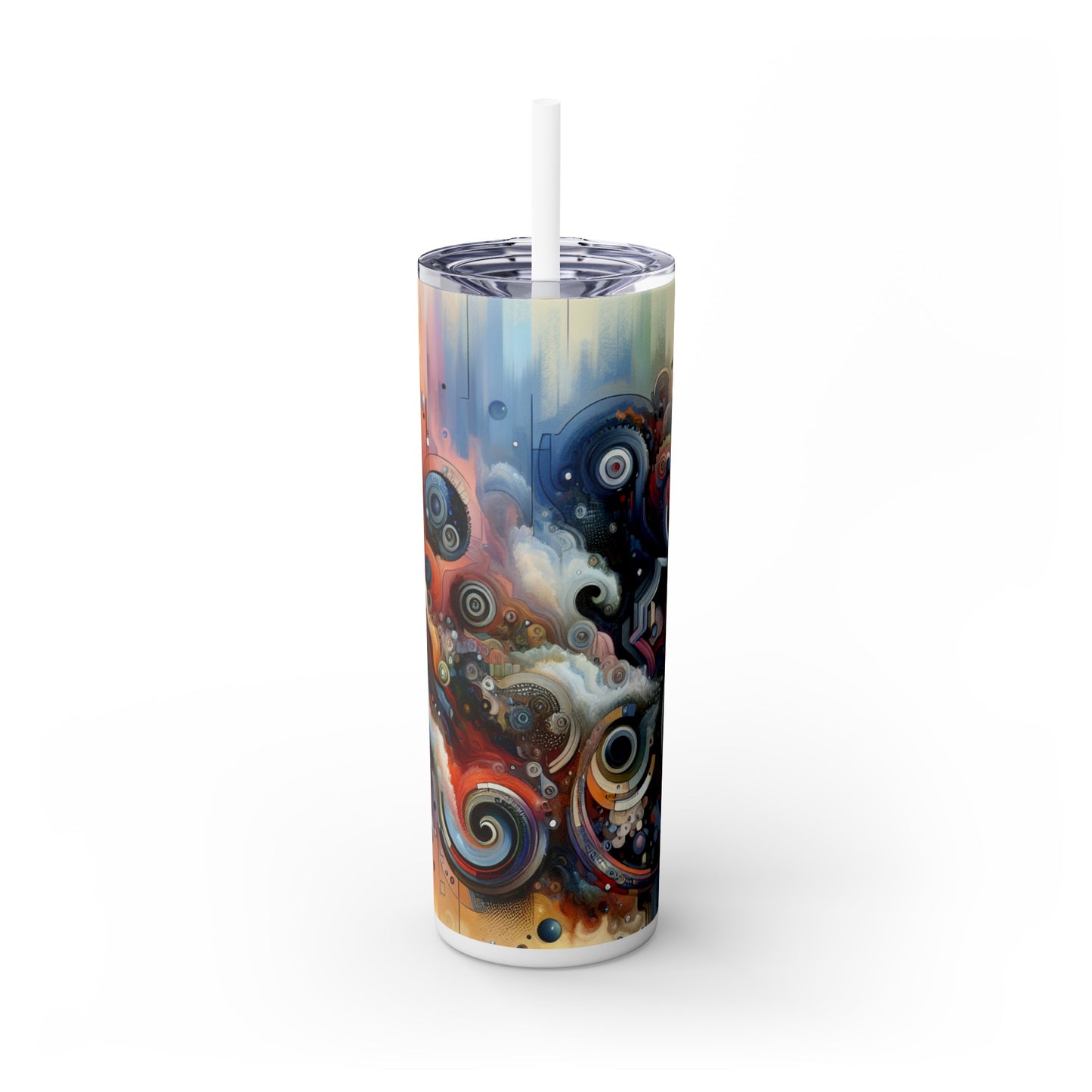 "Temporal Flux: Un viaje surrealista a través de formas abstractas y colores vibrantes" - El vaso delgado con pajita Alien Maars® de 20 oz Arte de vanguardia