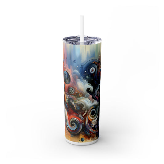 "Temporal Flux: A Surreal Journey through Abstract Shapes and Vibrant Colors" - The Alien Maars® Skinny Tumbler with Straw 20oz Avant-garde Art