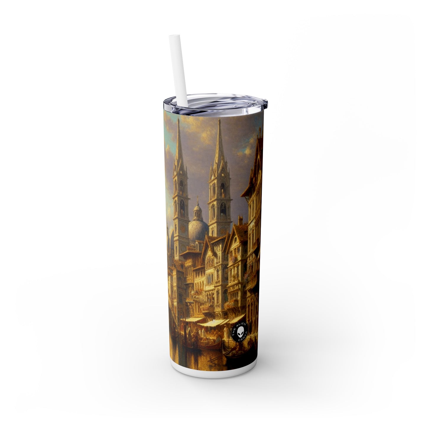 « Riviera Rhapsody : Une ode abstraite à la Méditerranée française » - The Alien Maars® Skinny Tumbler avec paille 20oz Nouvelle peinture européenne