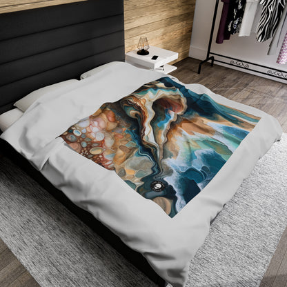 "A Beach View Through a Sea Shell" - The Alien Velveteen Plush Blanket Acrylic Pouring