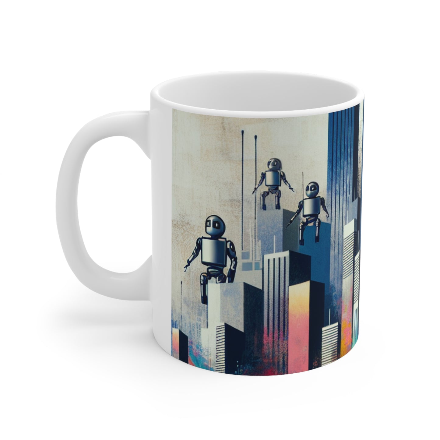 "Paysage urbain robotique : une fresque murale futuriste" - The Alien Mug en céramique 11oz Street Art / Graffiti