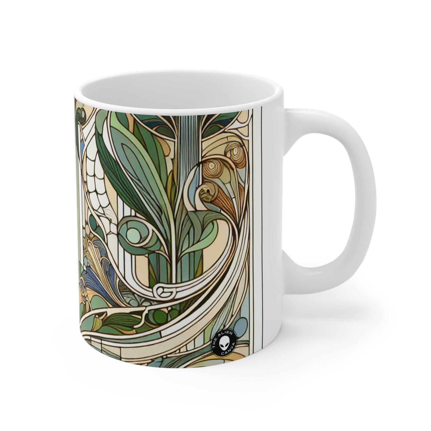 "Encantamiento iluminado por la luna: una serenata mística en el Art Nouveau" - Taza de cerámica The Alien de 11 oz Art Nouveau