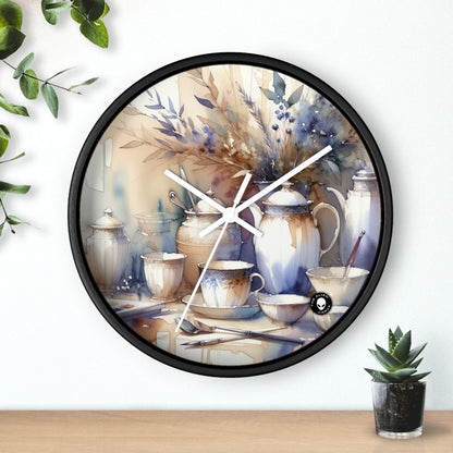 "Una tranquila puesta de sol junto al río" - El reloj de pared alienígena pintura de acuarela