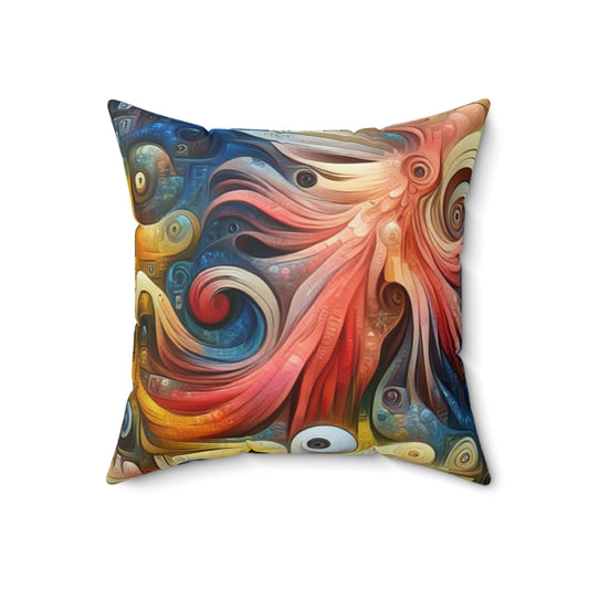 "The Timeless Garden: A Surreal Fusion of Nature and Time"- The Alien Spun Polyester Square Pillow Surrealism