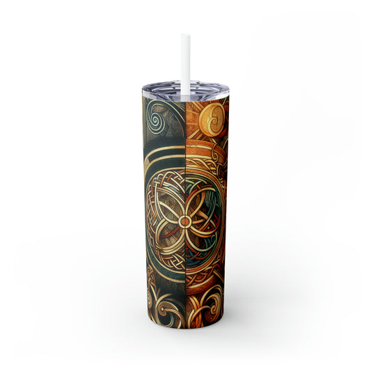 "Metamorphic Threads: Exploring Transformation through Celtic Knot Art" - The Alien Maars® Skinny Tumbler with Straw 20oz Celtic Art