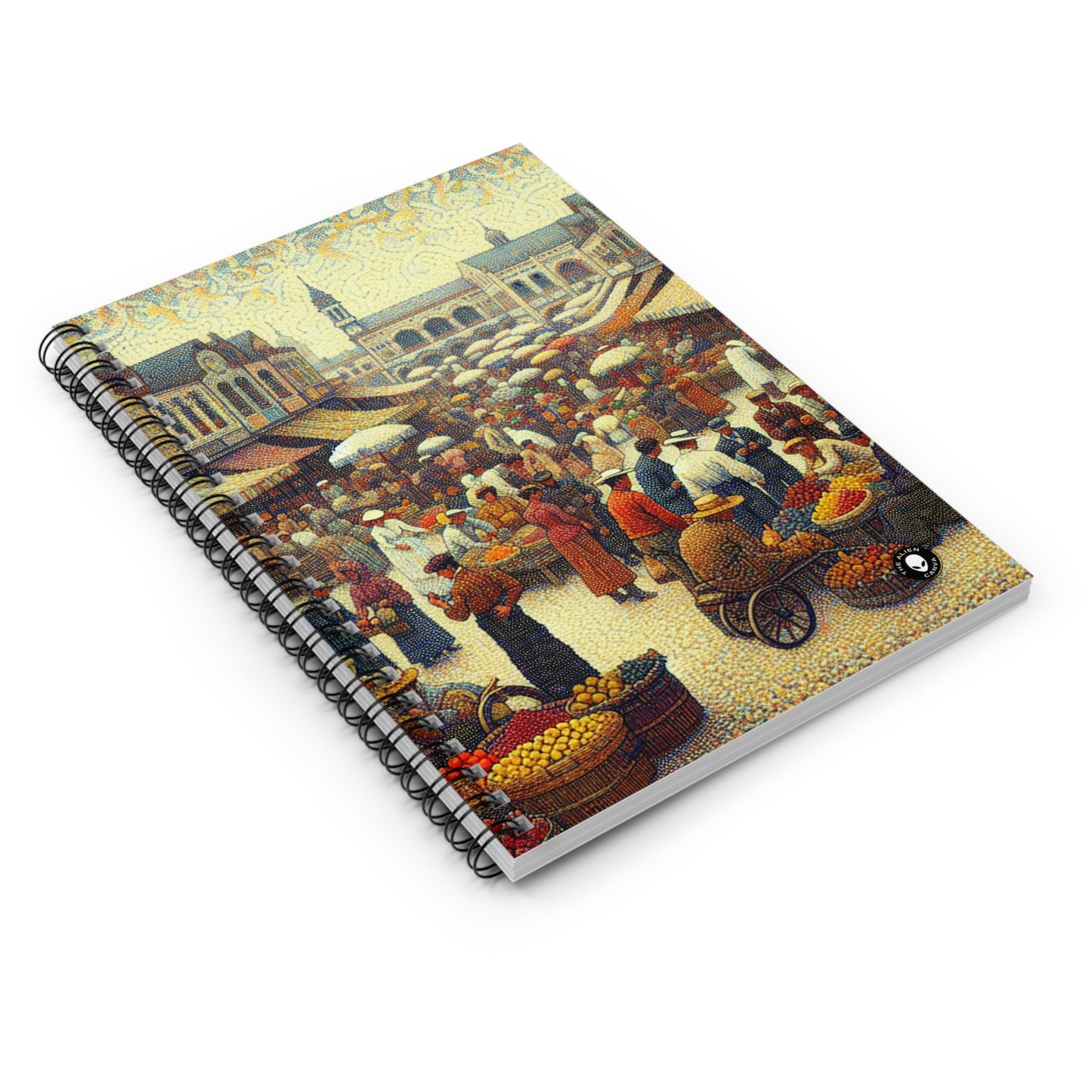 "Dots of Paradise: Capturing a Sunny Beachscape with Pointillism" - The Alien Spiral Notebook (Ruled Line) Pointillism