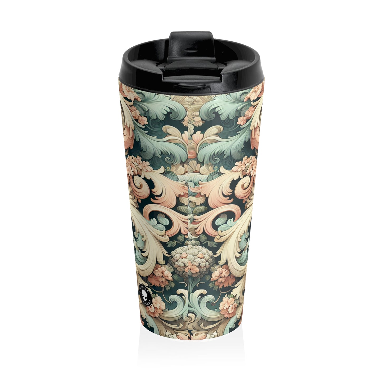 "Garden of Whimsy: A Rococo Fête" - The Alien Stainless Steel Travel Mug Rococo