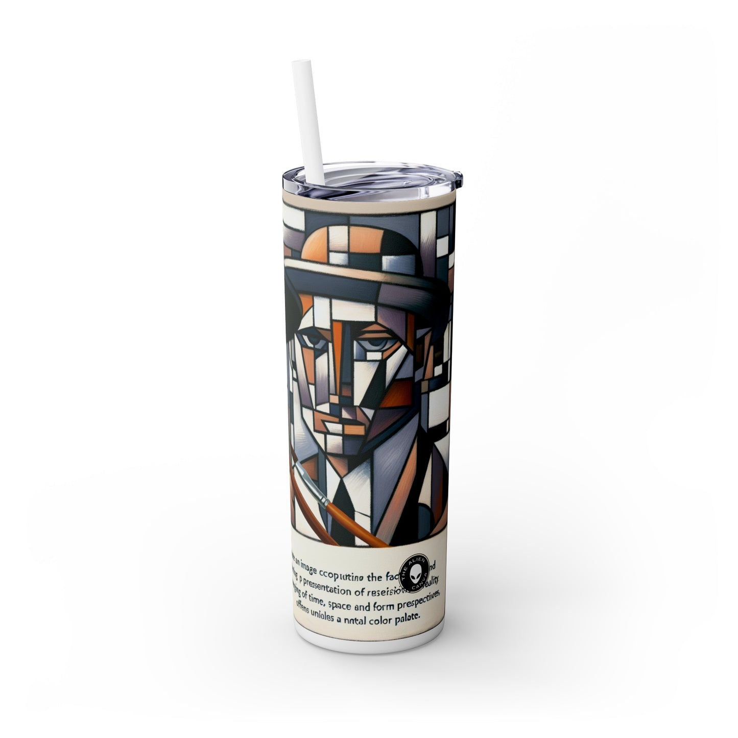 "Cubist Cityscape: Fragmented Views of Urban Energy" - The Alien Maars® Skinny Tumbler with Straw 20oz Cubism