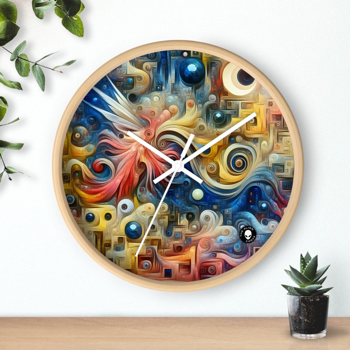 "El jardín intemporal: una fusión surrealista de la naturaleza y el tiempo" - El reloj de pared alienígena Surrealismo