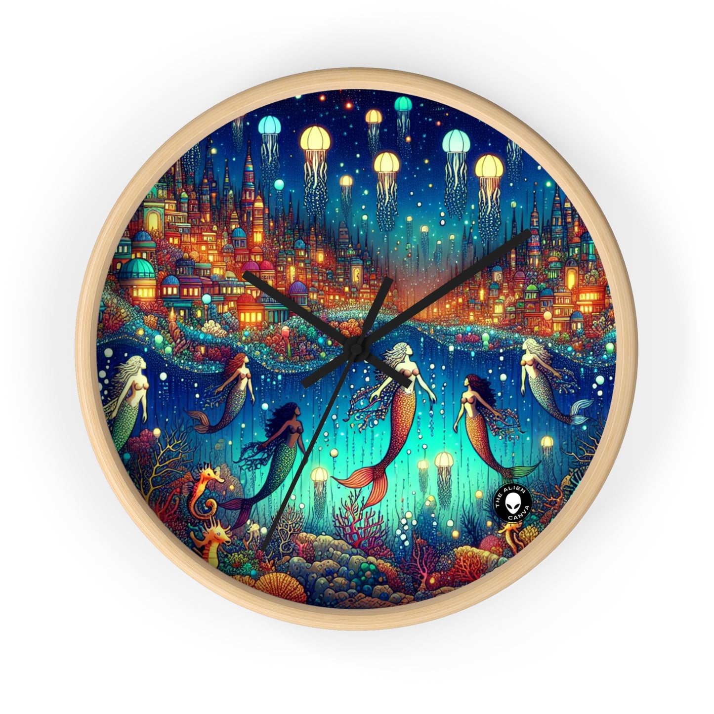 "Glowing Jellyfish City: A Whimsical Underwater World" - The Alien Wall Clock