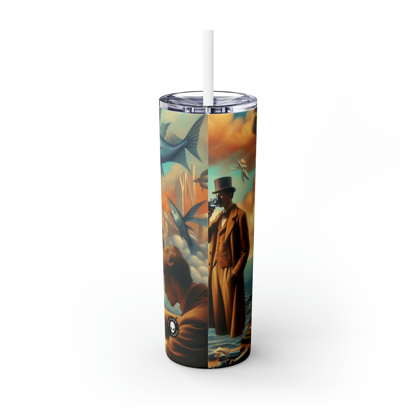 Whimsical Dreams: Defying Gravity in the Celestial Abyss - The Alien Maars® Skinny Tumbler with Straw 20oz Surrealism