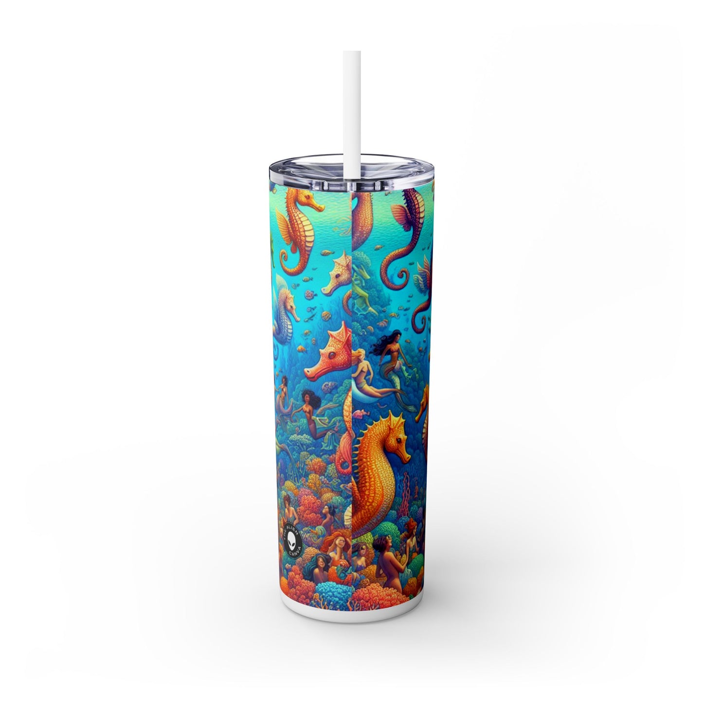 "Seahorse Serenade: Un mágico viaje submarino" - Vaso delgado con pajita de 20 oz de The Alien Maars®