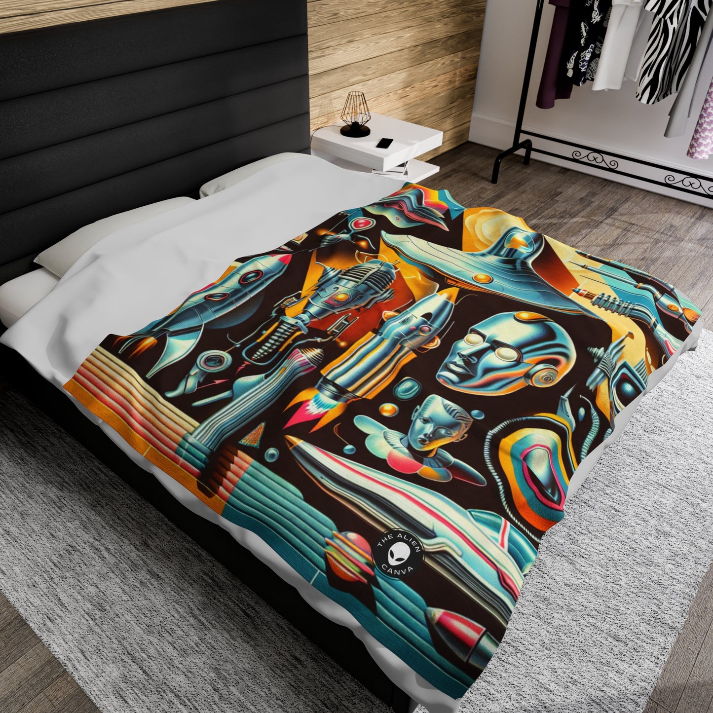 "Neon Deco: A Retro-Futuristic Utopia" - The Alien Velveteen Plush Blanket Retro-futurism