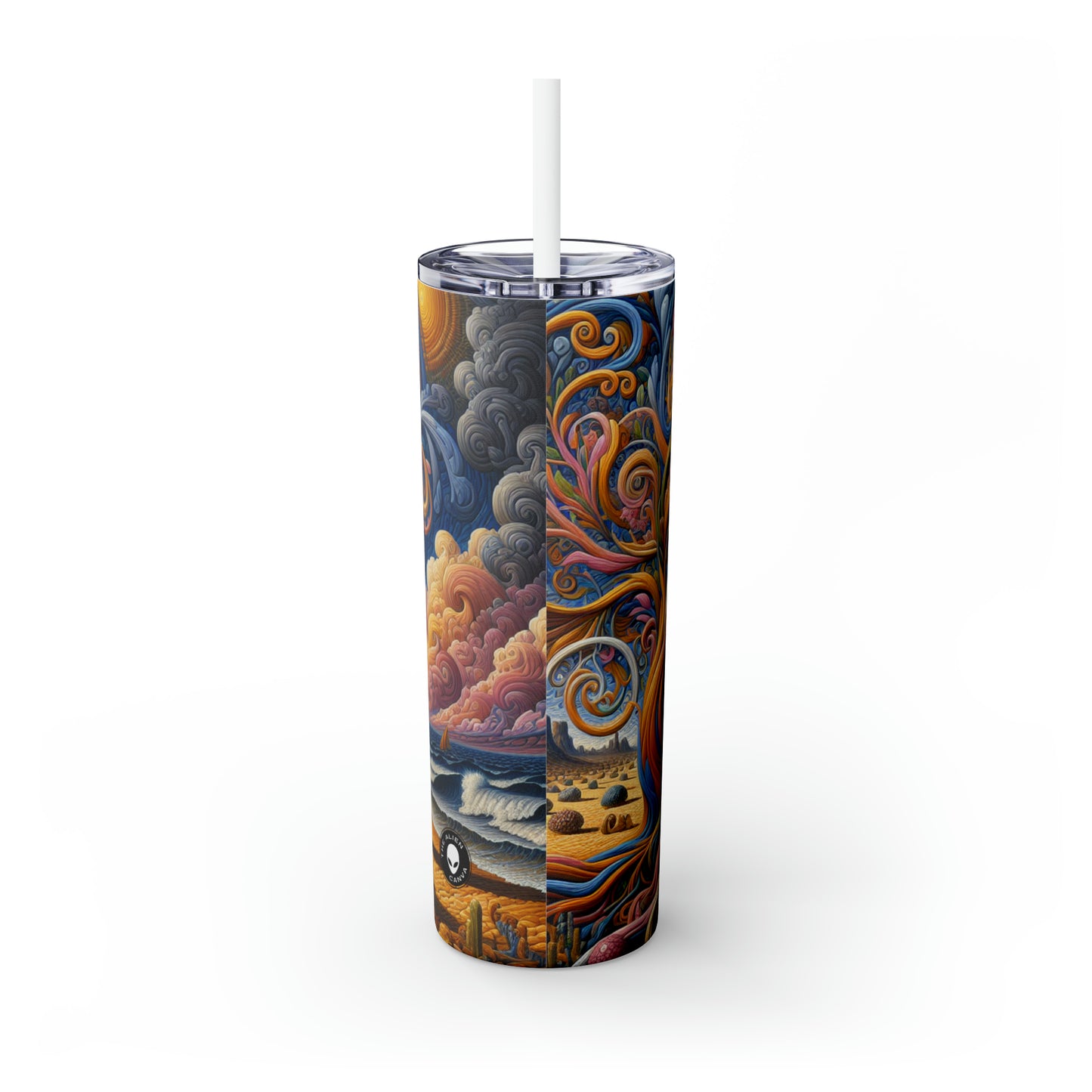 "Oasis Illusion: An Immersive Hyperrealistic Experience" - The Alien Maars® Skinny Tumbler with Straw 20oz Hyperrealism