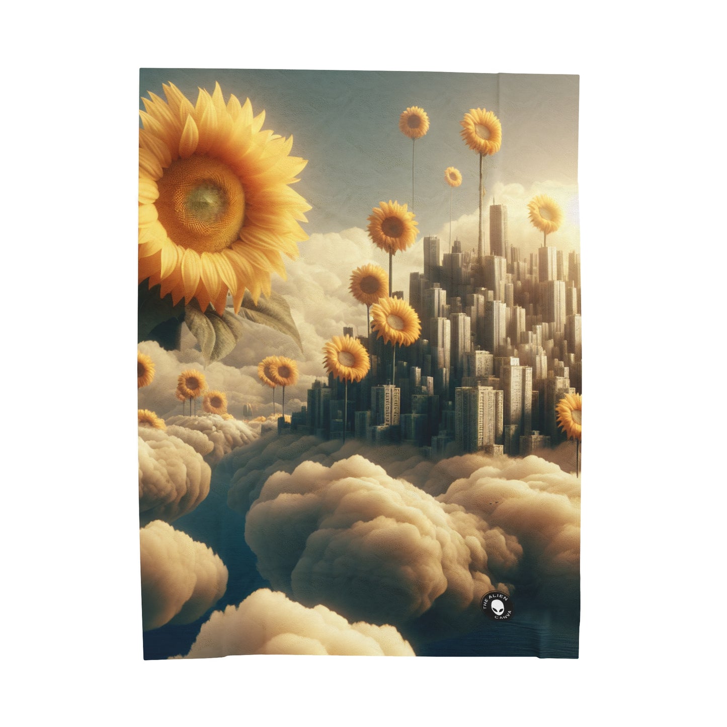 "Ethereal Sky: La ciudad de las nubes y los girasoles" - La manta de felpa de terciopelo de Alien