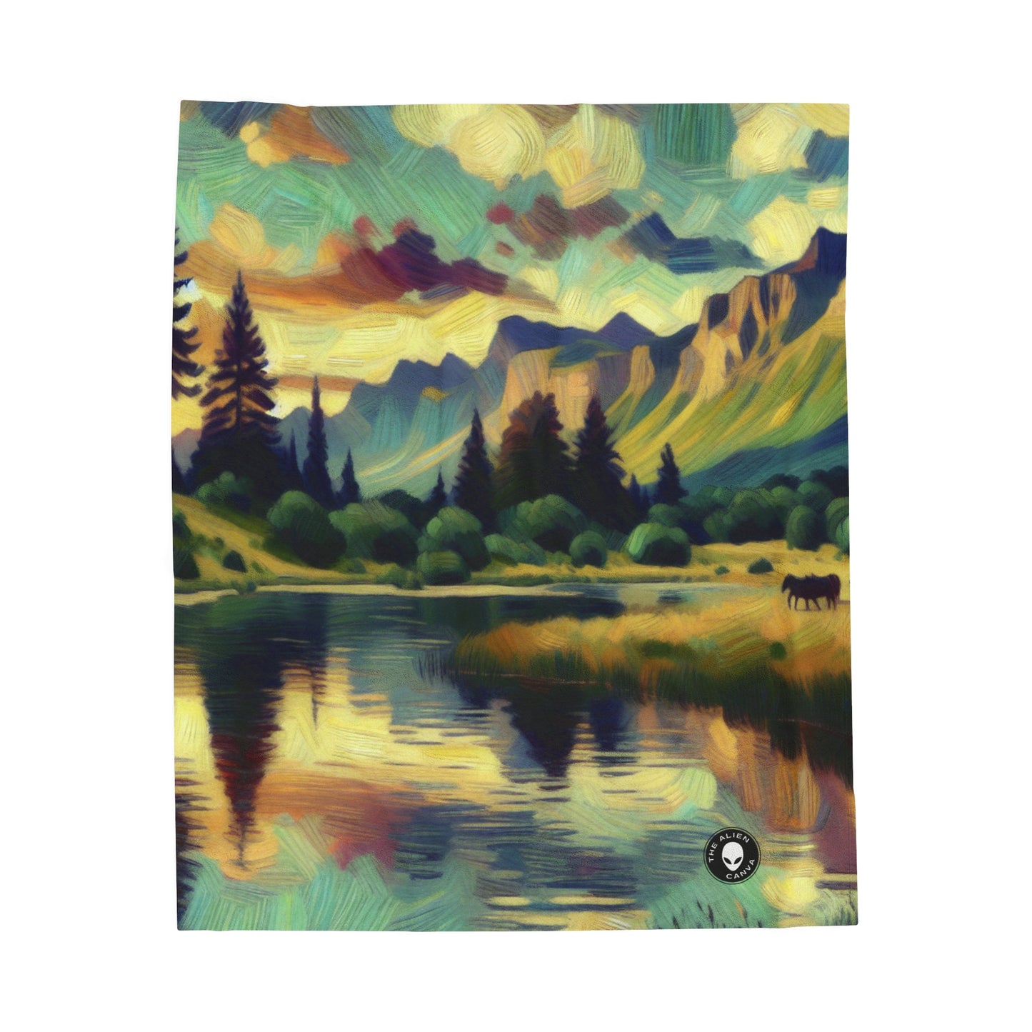 "Dusk in the Countryside: A Vibrant Post-Impressionist Painting" - The Alien Velveteen Plush Blanket Post-Impressionism