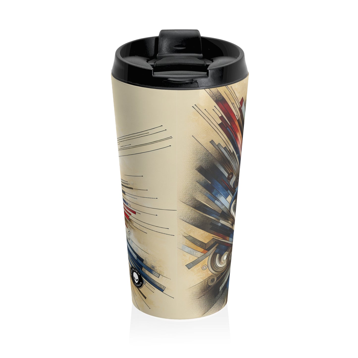 "Fragmented Realms: A Surreal Exploration in Color and Form" - The Alien Stainless Steel Travel Mug Avant-garde Art