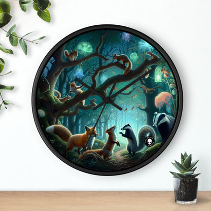 "Mystical Menagerie: Creatures frolicking in an enchanted forest" - The Alien Wall Clock