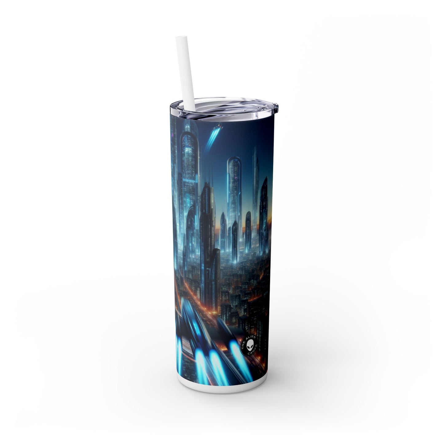 « Neon Skyline : Paysages urbains du futur » - Le verre fin Alien Maars® avec paille 20 oz