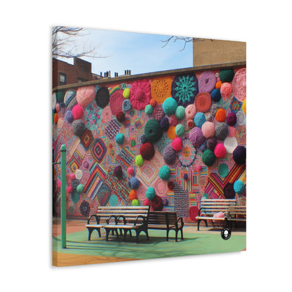 "Yarn of Joy: A Colorful Outdoor Mural" - The Alien Canva Yarn Bombing (Fiber Art)