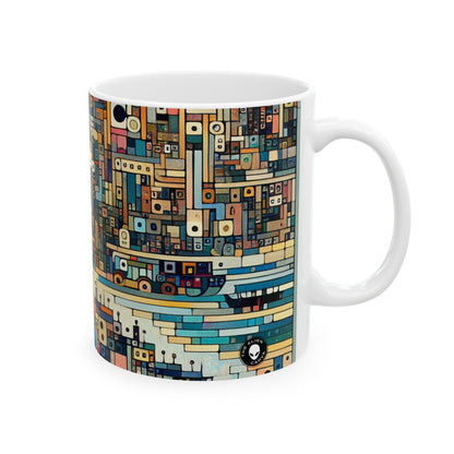 "Neon Nights: Art Brut Reflection of Urban Chaos" - The Alien Ceramic Mug 11oz Art Brut