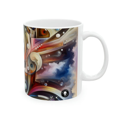 "La sinfonía mecánica de la naturaleza" - La taza de cerámica alienígena Surrealismo abstracto de 11 oz