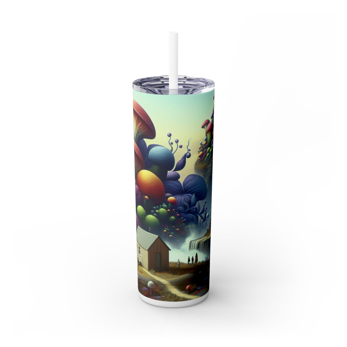 « Flore géante et villages miniatures : un pays des merveilles de rêve » - Verre fin Alien Maars® avec paille 20 oz