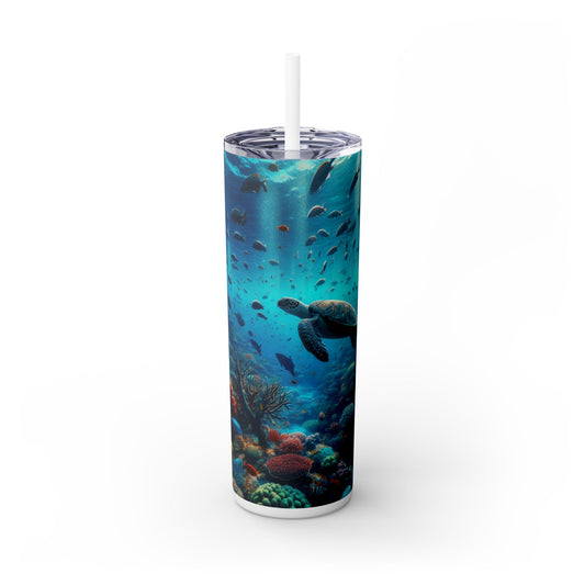 "El país de las maravillas submarinas": vaso estrecho Alien Maars® con pajita de 20 oz