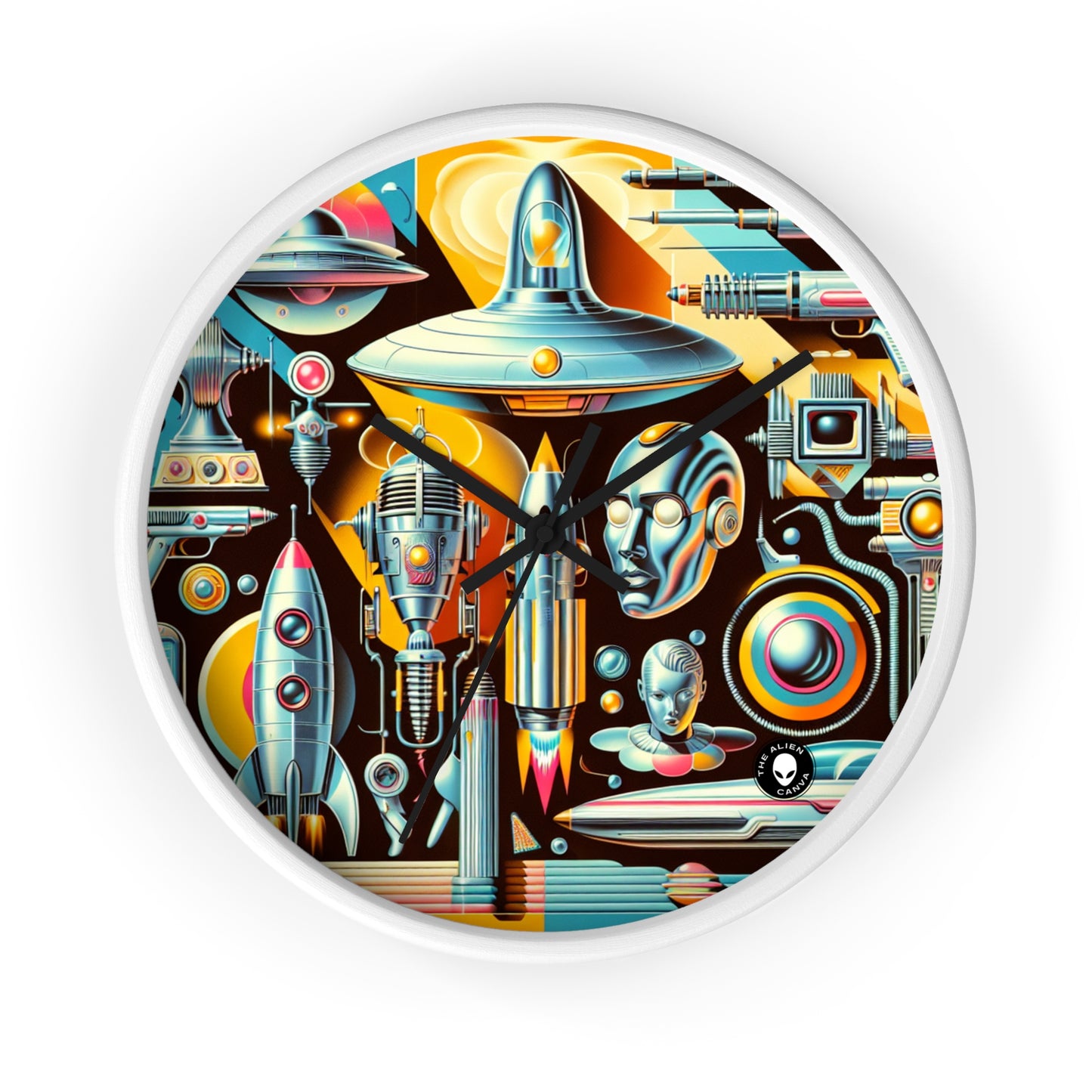 "Neon Deco: A Retro-Futuristic Utopia" - The Alien Wall Clock Retro-futurism