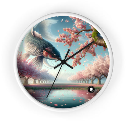 « Poissons Koi dans les fleurs de cerisier : la beauté de la nature » – L'horloge murale Alien