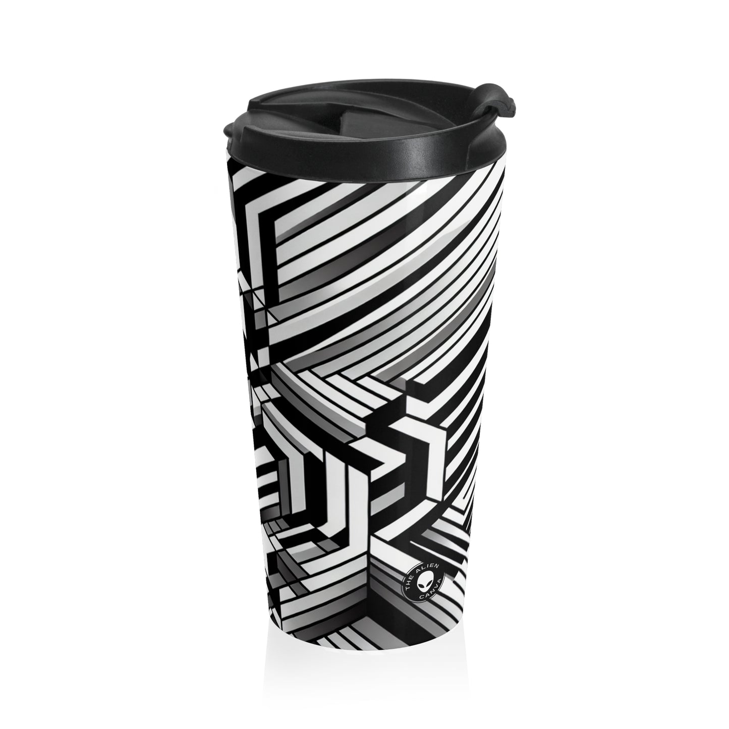 "Perception in Motion: A Mind-Bending Op Art Masterpiece" - The Alien Stainless Steel Travel Mug Op Art