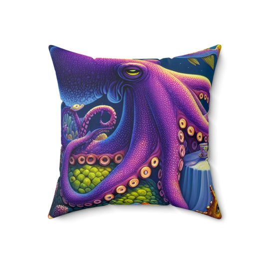 "Tea Time Under the Sea"- The Alien Spun Polyester Square Pillow