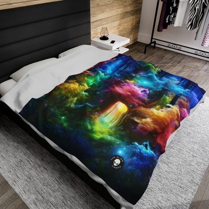 "Enchanted Rainbow Forest: Gateway to the Unseen Realm" - The Alien Velveteen Plush Blanket