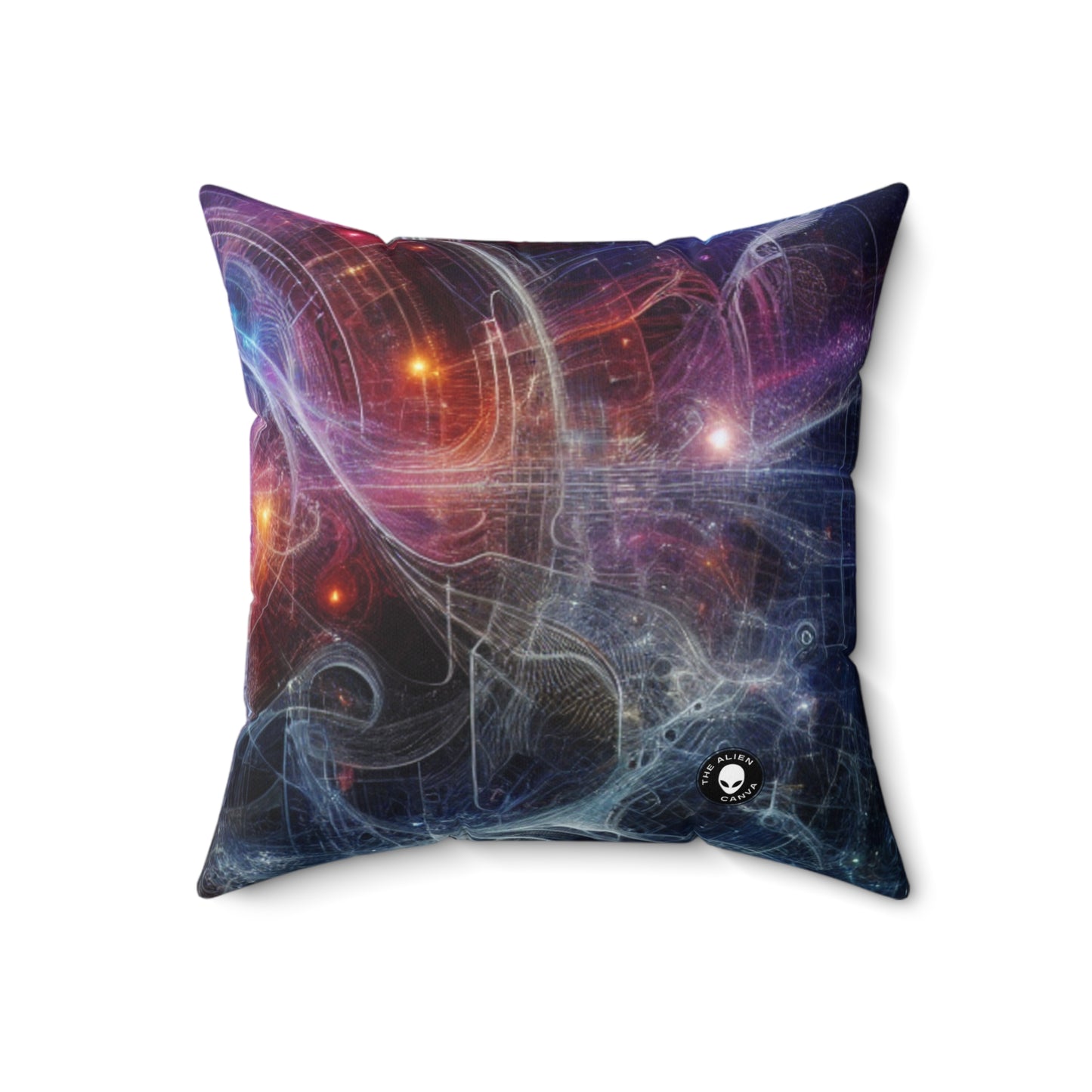 "Nature's Neon Metropolis: A Surreal Fusion of Technology and Greenery"- The Alien Spun Polyester Square Pillow Digital Art