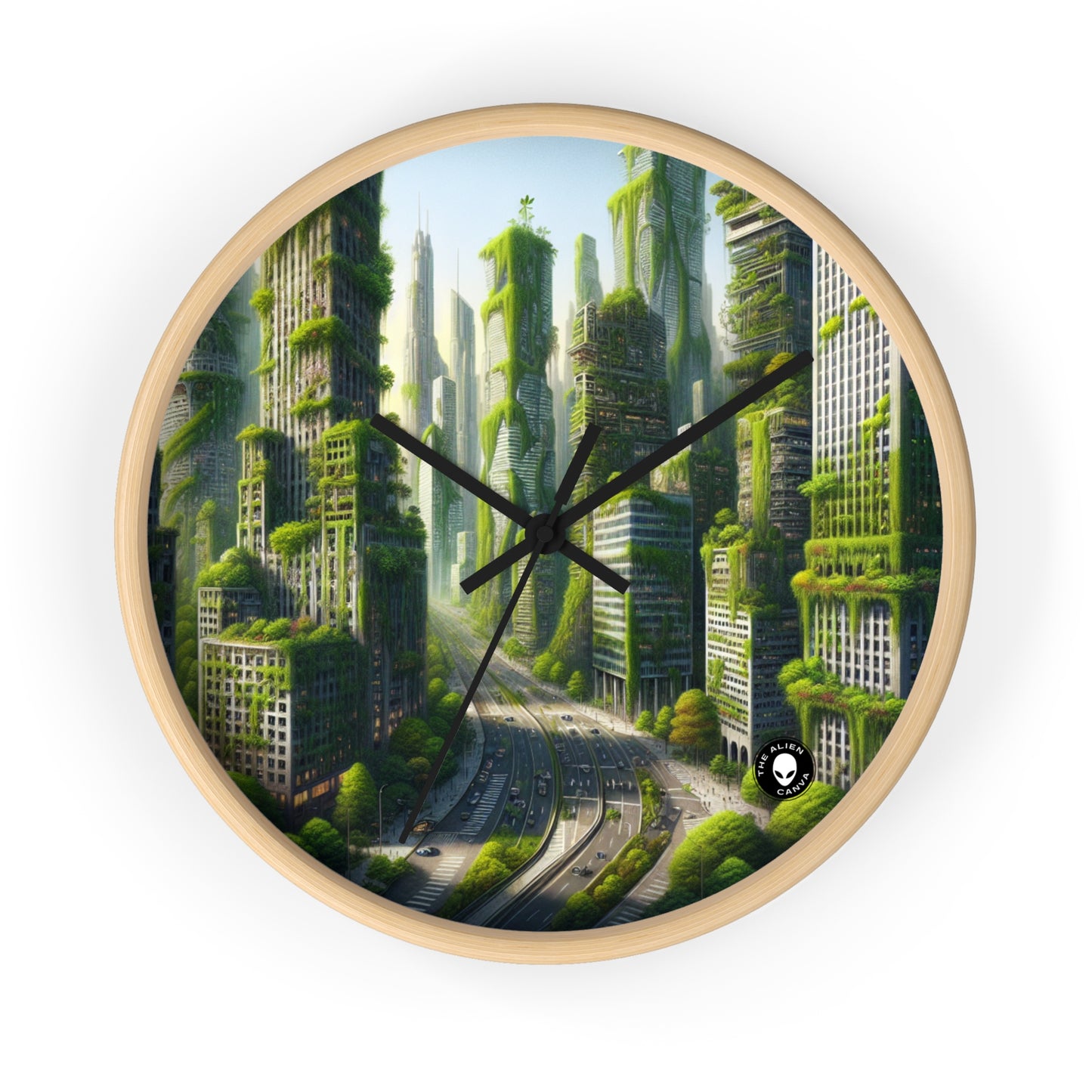 "Nature's Resurgence: A Futuristic Cityscape" - The Alien Wall Clock