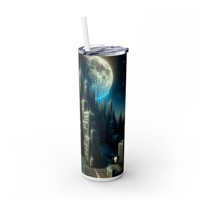 "Nighttime Cityscape Melt" - The Alien Maars® Skinny Tumbler with Straw 20oz