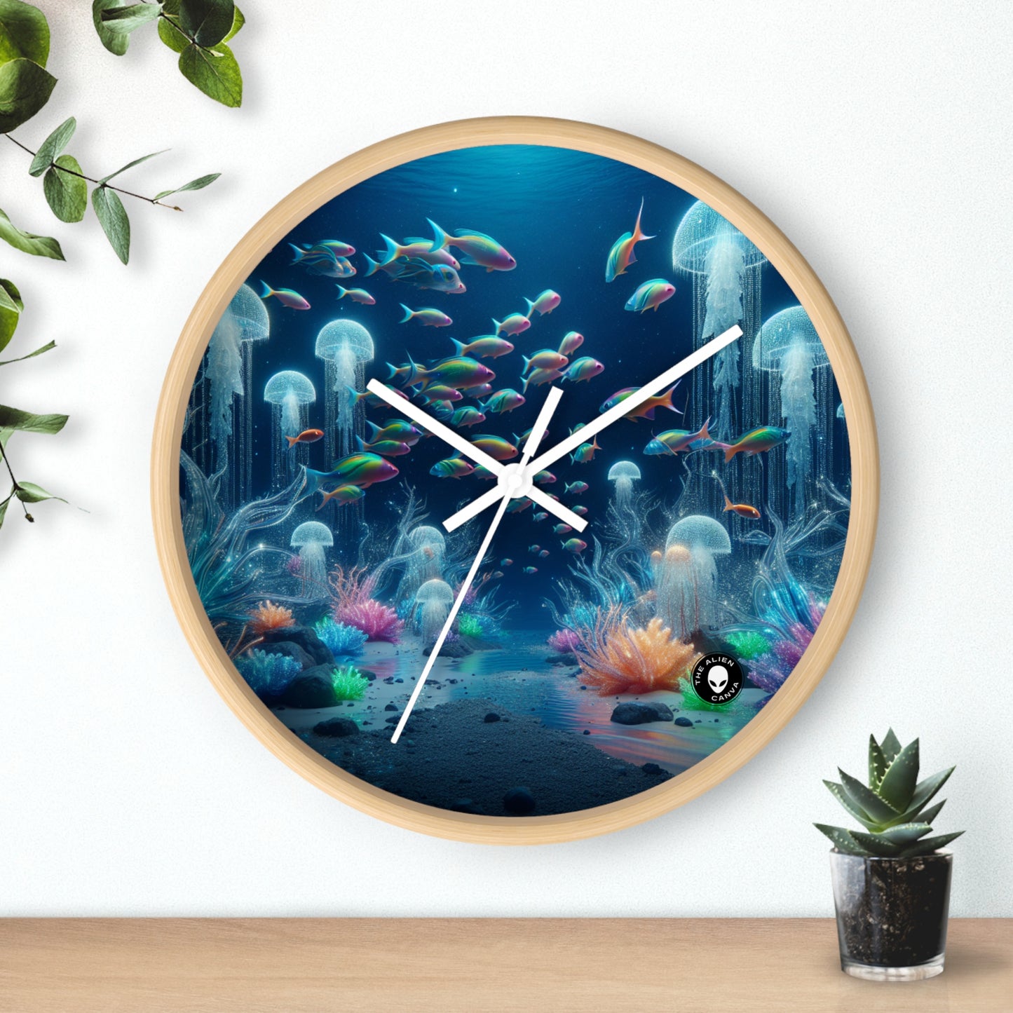 "Neon Dreams: The Underwater Wonderland" - The Alien Wall Clock